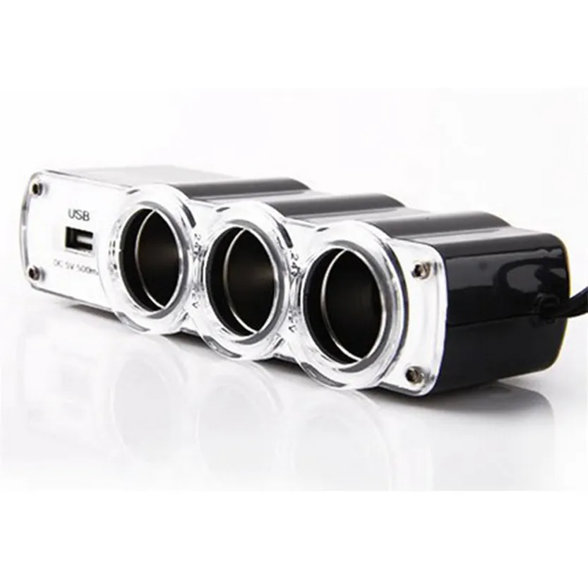 

New 1 USB Charger Supply and Three Sockets Car Cigarette Lighter Extender Splitter Jun01#2 5lower