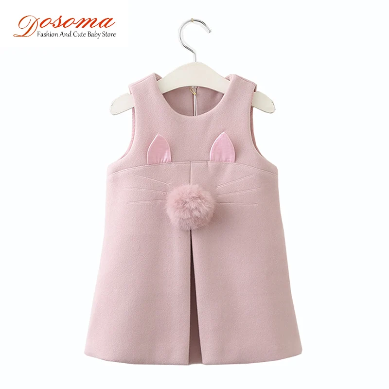 

Dosoma Baby Dress For Girls Spring Winter Wool Girls Clothes Sleeveless Rabbit Ears With Fur Ball Accessories Children Clothing