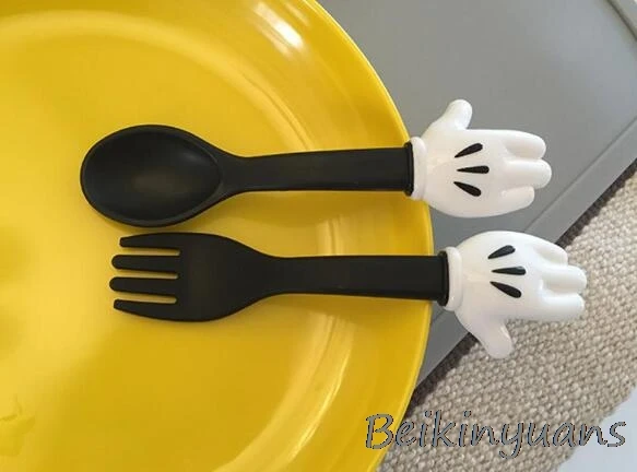 Ручная детская ложка+ вилка для кормления посуда детская ложка посуда Нескользящая ручка обучающая посуда детская посуда