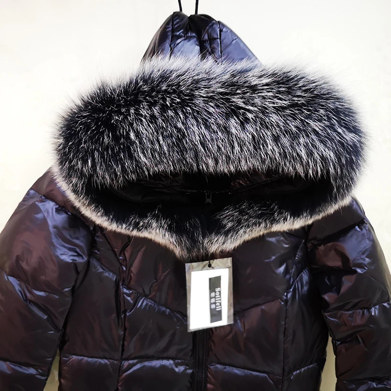 Роскошное длинное женское зимнее пальто с воротником из натурального меха, женский пуховик на белом утином пуху, плотная теплая верхняя одежда, пальто размера плюс 3XL - Цвет: Fox Fur