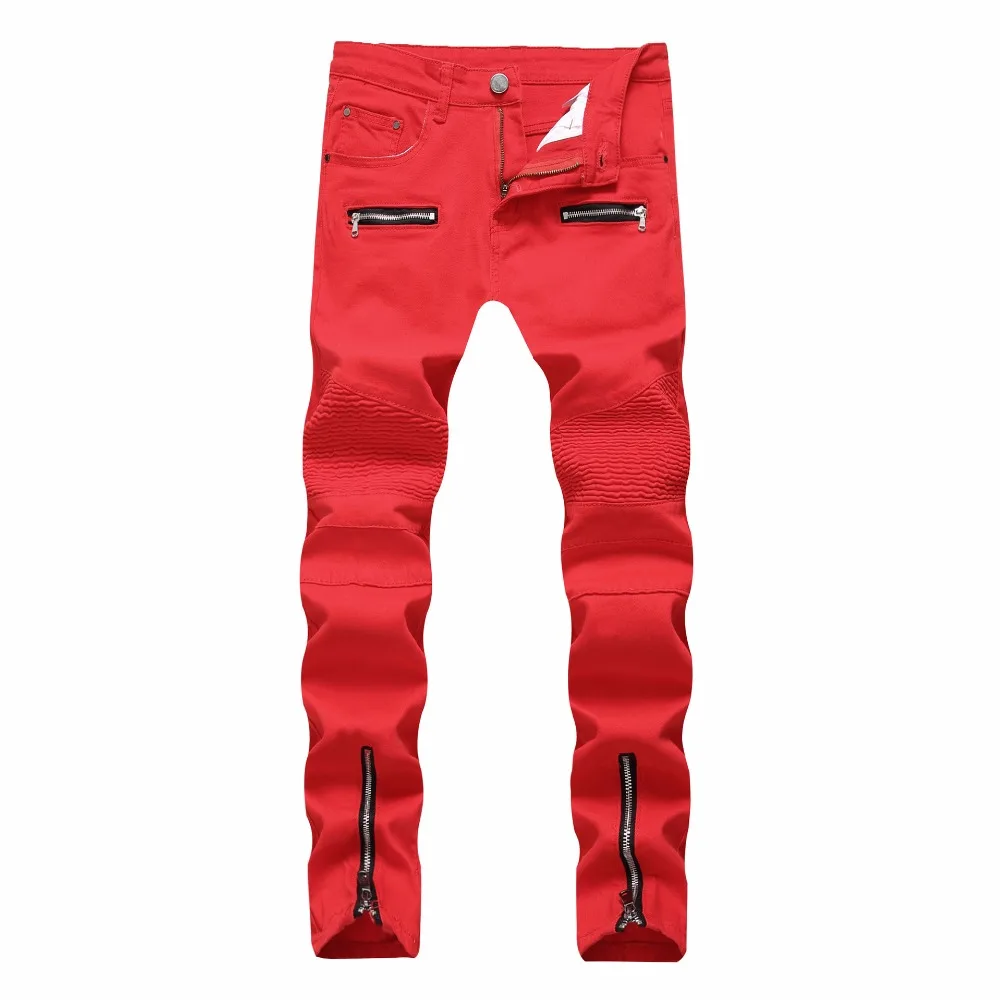 New Fashion Mens Hi Street Biker Jeans Pants With Multi Zippers Pleated