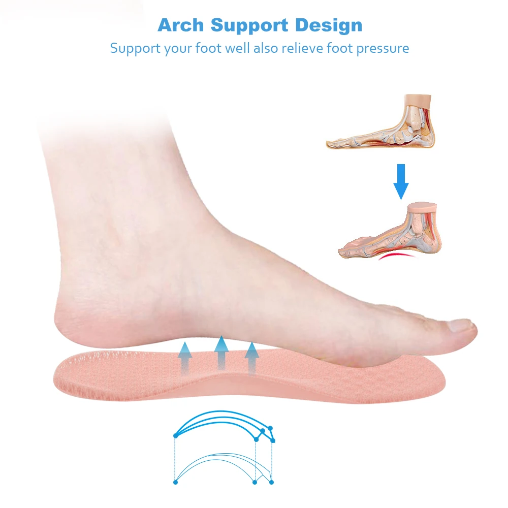 Противоскользящие женские туфли с силиконовым гелем и невидимой стелькой 3/4, массажные стельки на высоком каблуке, ортопедический ботинок