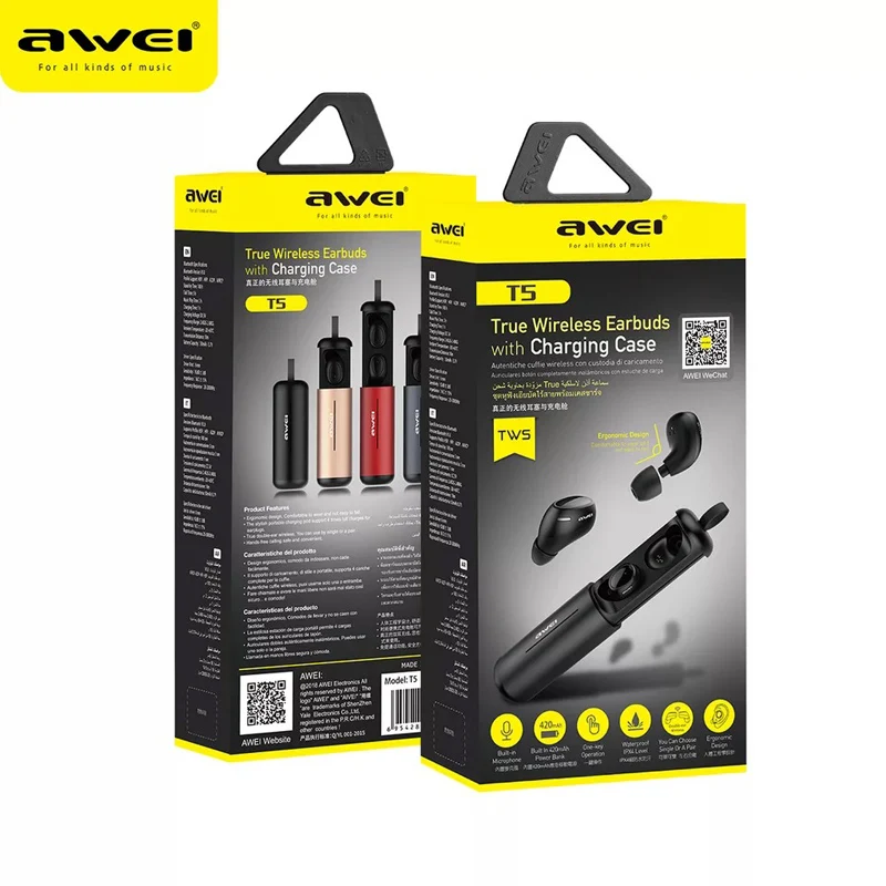 Беспроводные Bluetooth Наушники AWEI T5 TWS наушники с микрофоном беспроводные гарнитура