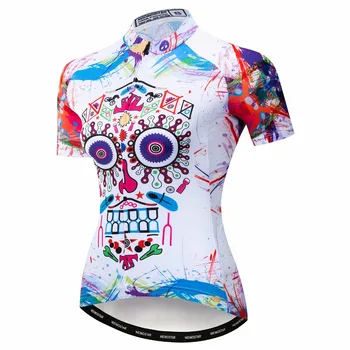 

2019 Outdoor Cycling Jersey women Bike Jerseys road MTB bicycle shirts Short Sleeve sportswear maillot Racing top White Skull