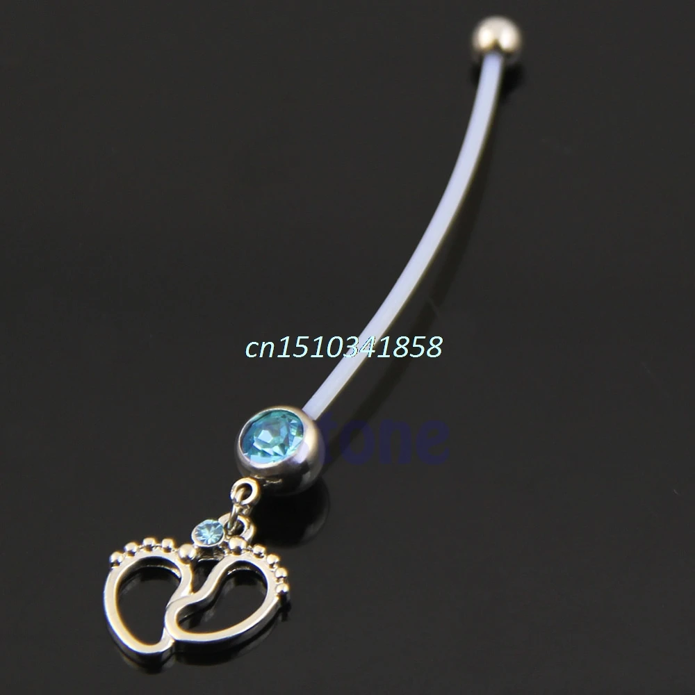 

Flexible Dangle Long Soft Baby Feet Bar Piercing Navel Button Belly Ring #Y51#
