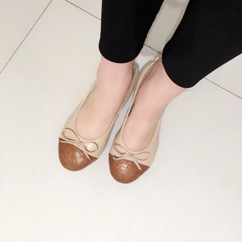 Geniune Leather Ladies Casual Slip-on Flats Fashion Patchwork Bowtie Flats For Women Soft Leisure Ballerinas Flats Plus Size 43 (3)
