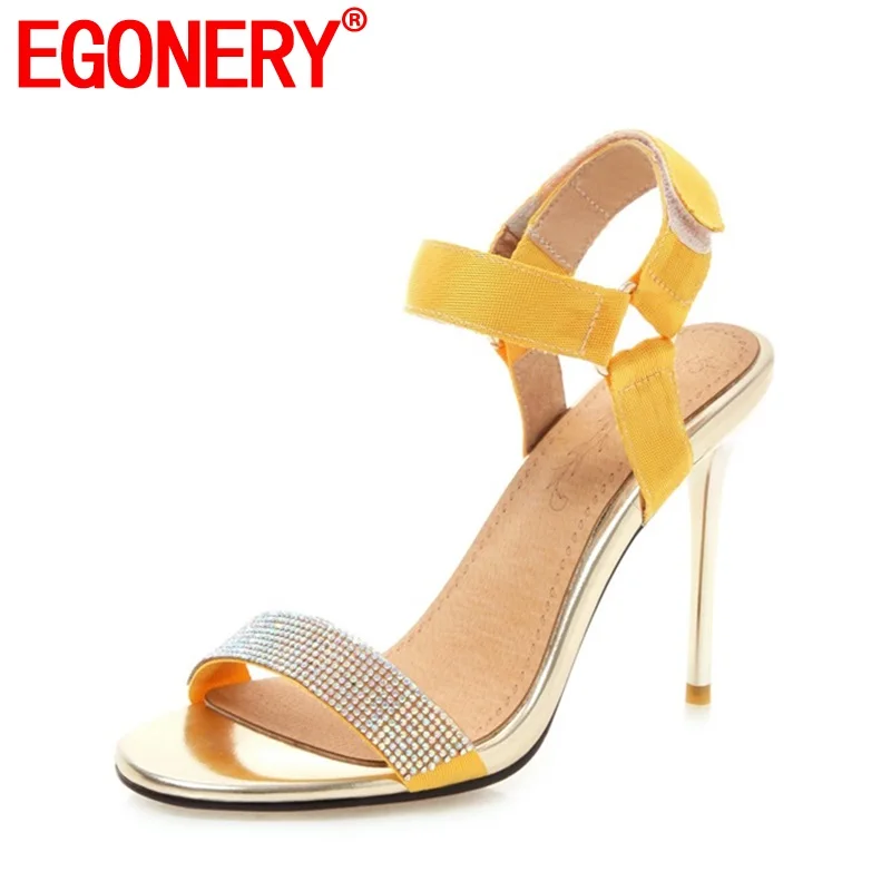 

EGONERY summer 10 cm Super High heels woman's Sandals 2019 fashion sexy dress party shoes Sequins plus size shoes 32-45