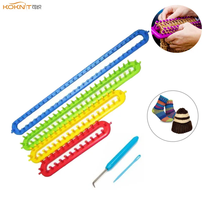 KOKNIT 6pcs/set Long Knitting Loom Set with Hook Needle Shawl Blanket