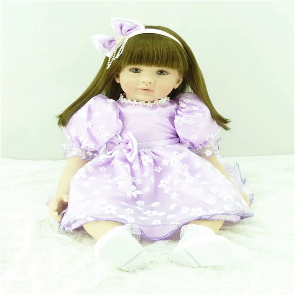 

22 inch 55 cm Silicone baby reborn dolls, lifelike doll reborn babies toys Pretty purple princess dress girl