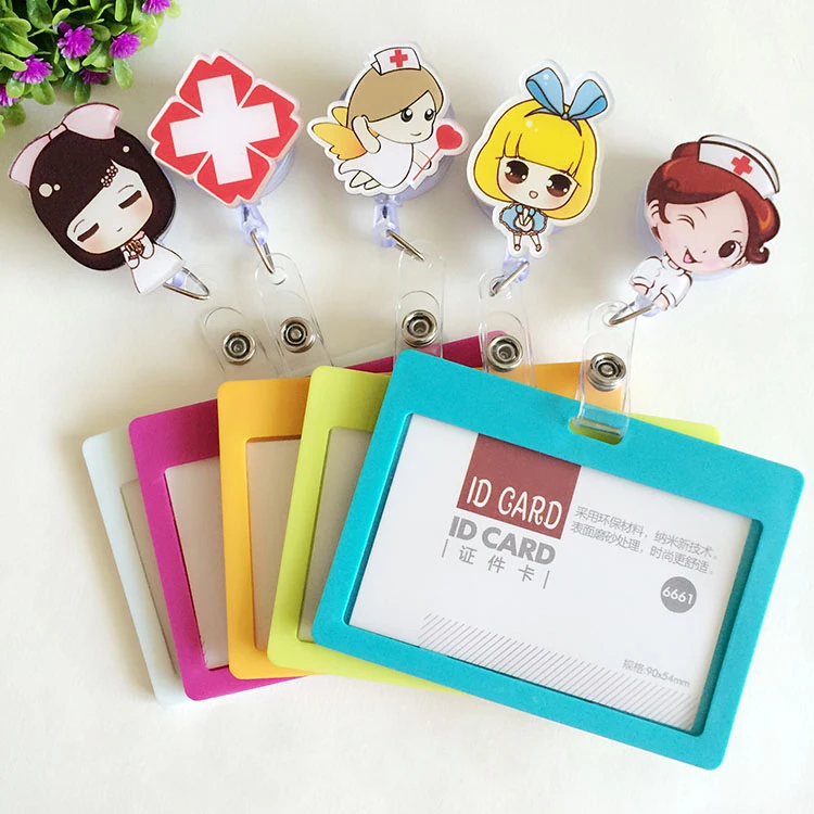 

Cute Retractable Badge Card Holder Badge Reel Student Nurse Exhibition ID Name Card Badge Holder Office Supplies