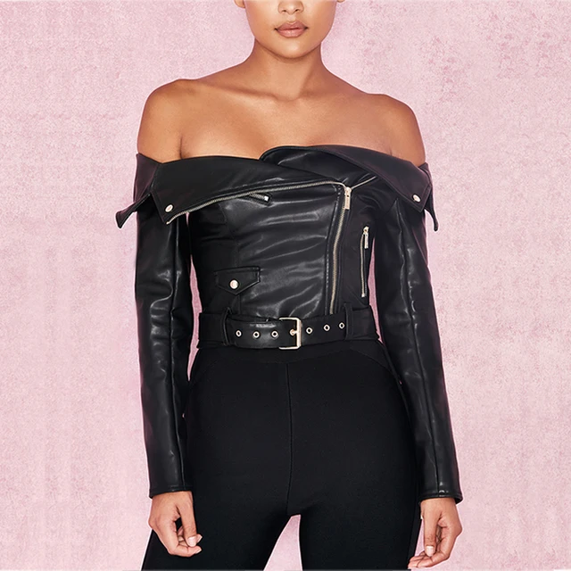 Own Factory Top Quality PU Sexy Nightclub Female Off Shoulder Leather ...
