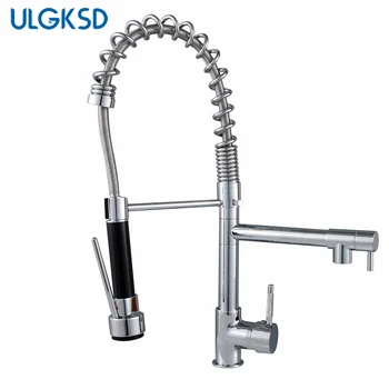 

Ulgksd Wholesale And Retail Chrome Brass Spring Kitchen Faucet Pull Down Sprayer Single Handle Hole Vessel Sink Mixer Tap