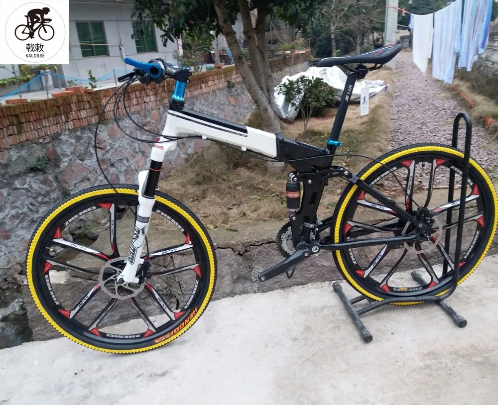 Excellent Kalosse Soft-tail mountain bicycle   Foldable   Hydraulic brakes  mountain bike   bicycle Folding  26er  24/27/30 speed 4