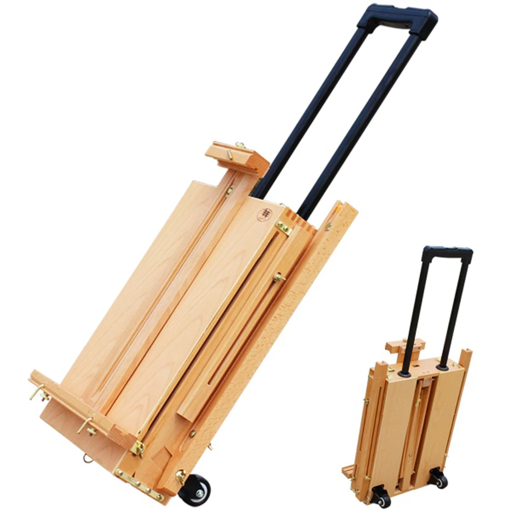 Red Beech Portable Easel For Painting Outdoor Travel Rolling Paint Box