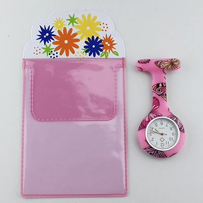 Бесплатный чехол для карандашей, силиконовые часы для медсестры, подарок для доктора медсестры, с рисунком бабочки, японский бренд Movt, карманные часы для больниц - Цвет: pink-butterfly