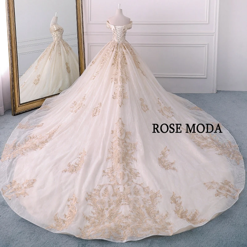 Розовое модное Королевское кружевное свадебное платье длинный шлейф с открытыми плечами принцесса шампанское венчальное свадебное платье бальное платье