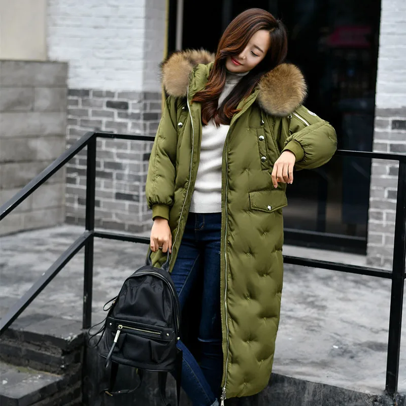 XSJPZH Down Jacket Woman Hooded 2018 Winter Extra Large Women's Long Section Full of Stars Thick Scorpion Fur Collar Coat SH177