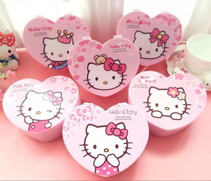 

New.Kitty Heart-shaped Cosmetic Jewelry Debris Storage Boxs.Bijoux Gift Box Case Holder.Makeup Tools.Table Organizer With Mirror