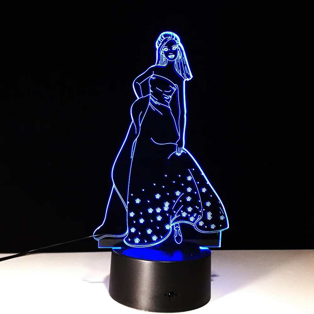 Girl 3D lights 7 color touch led lights creative products night light