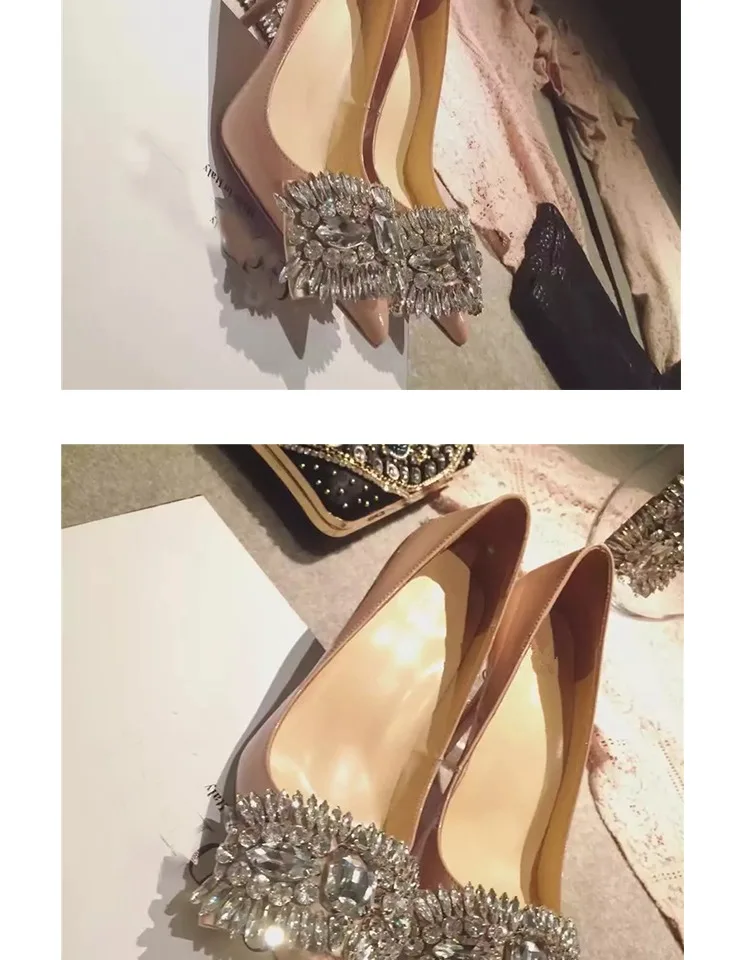 Kmeioo Sheepskin Shoes Woman Crystal High Heels Pointed Toe Thin Heel Pumps Women Stiletto For Evening Wedding Shoes Laides