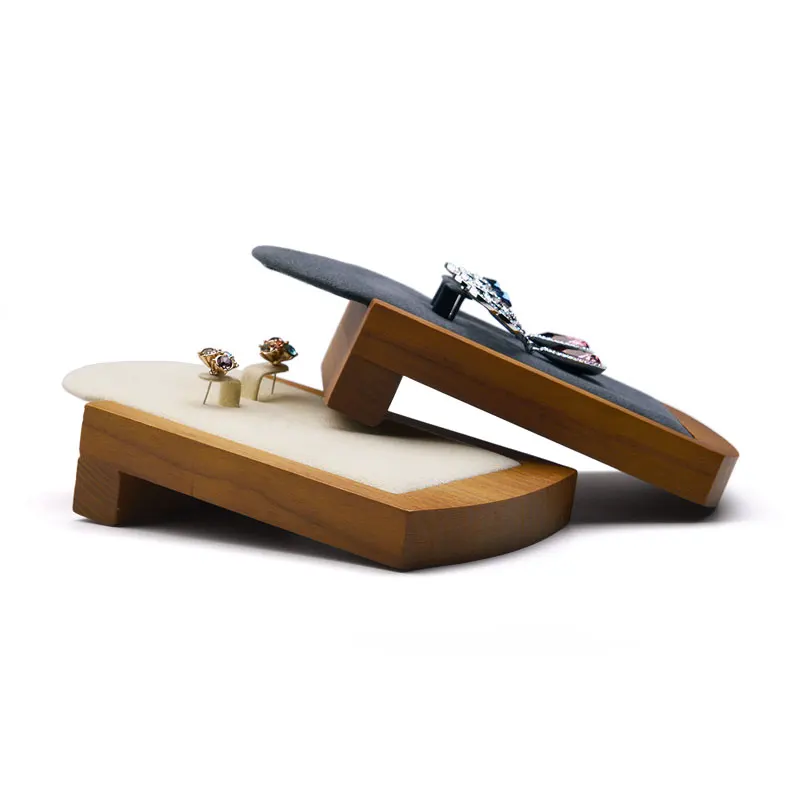 FANXI Earring display stand Ear stud holder with Solid wood and Beige or Grey microfiber internal f