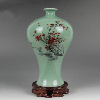 

Elaborate Celadon Vase of Red Plum Made by China Jingdezhen