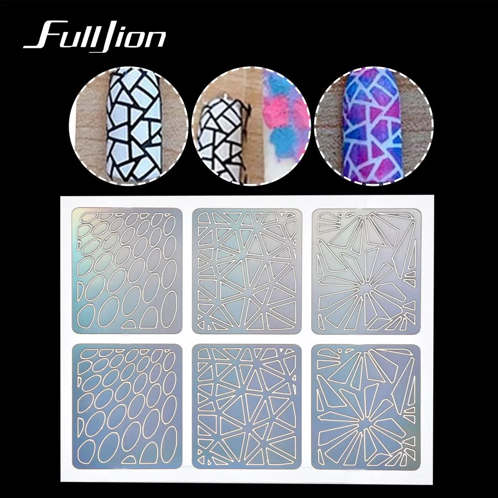 Fulljion лазерные полые наклейки для ногтей трафарет руководство по переводу шаблон