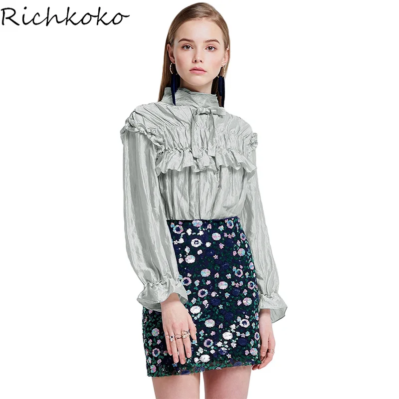 Richkoko 2018 Новое поступление гладкой блестящей оборками Лоскутная опрятный