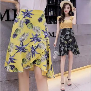 

Real shot Trumpet / Mermaid skirt summer female 2018 new Korean version irregular ruffled long fashion beach holiday skirt
