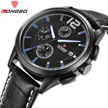 Relogio Masculino LONGBO Мужчины Хронограф Кварцевые Часы Кожа Мужчины Спорт Военная Мужские Часы Лучший Бренд Класса Люкс Наручные Часы 80178