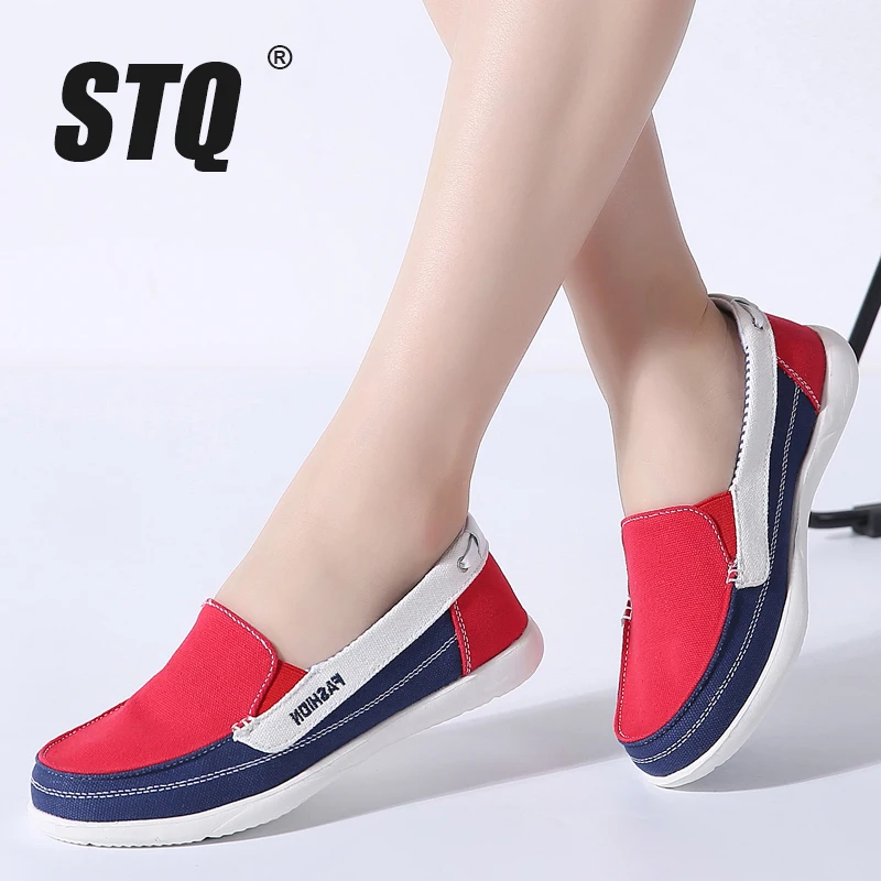 

STQ 2019 Winter women canvas sneakers for woman slip on loafers shoes women flats tennis shoes ladies flat slip on sneakers 987
