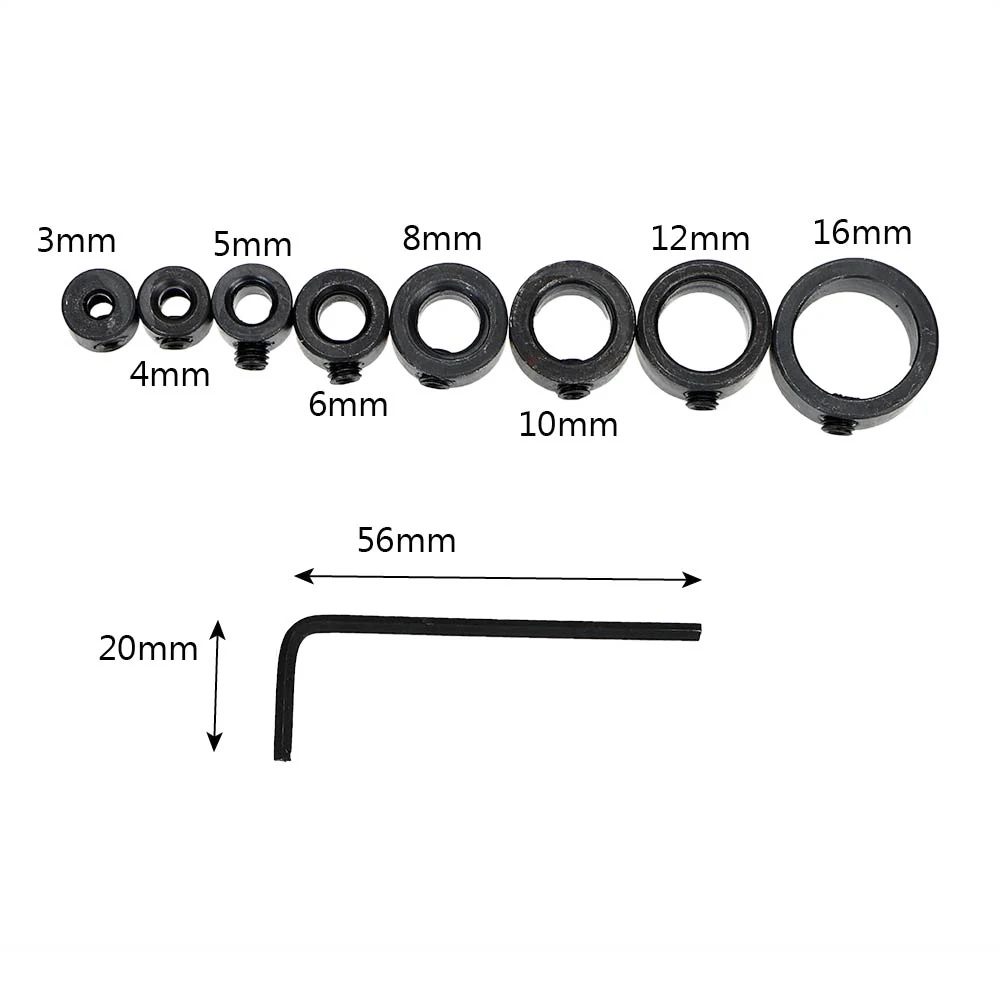 NICEYARD 3/4/5/6/8/10/12/16mm Positioner Drill Locator+ Hex Wrench Drill Bits Depth Stop Collars Ring 8Pcs/Set