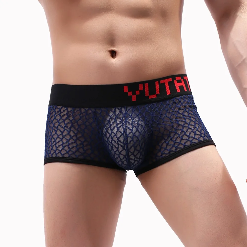 Новое мужское сексуальное нижнее белье боксеры прозрачные кружевные сетчатые