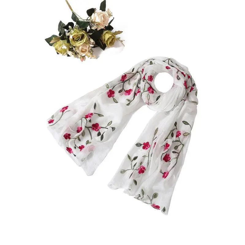 Для женщин мода цветочной вышивкой шарф дамы Шелковый чувствовать шарфы платки и палантины 13 Цветов