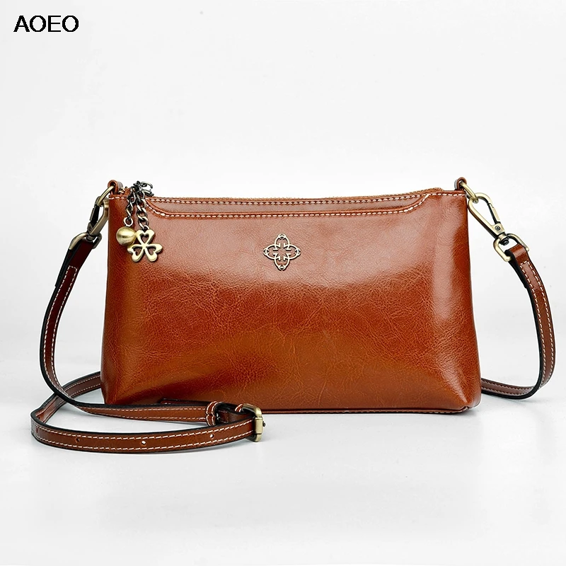 

AOEO Crossbody Bags For Women 2019 Oil Wax Split Leather Girl Vintage Luxury Small Handbags Ladies Shoulder Messenger Bags Retro