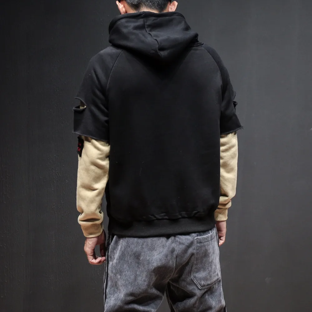Fake Two Pieces Men Hoodie Sweatshirts Hoodies Patchwork Hip Hop Sweatshirt Harajuku Oversized Street Wear Korean Mens Clothing