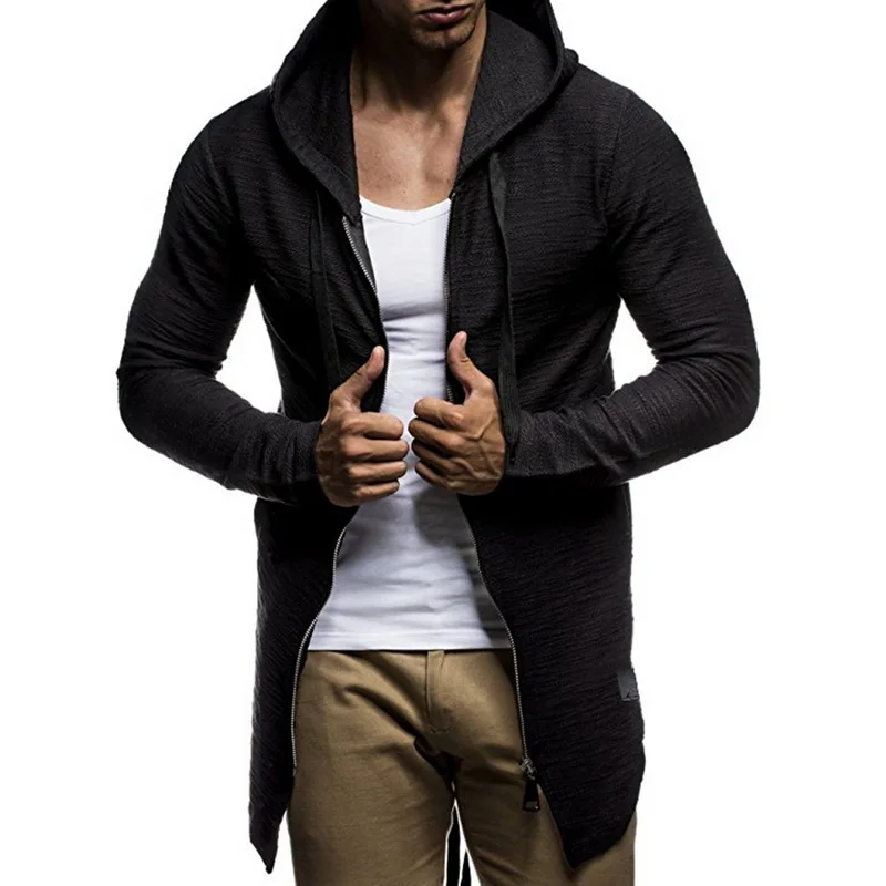 

MJARTORIA Men's Spring and Autumn Casual Long Sleeve Polyester Solid Color Split Zipper Hooded Sweater Youth Slim Jacket