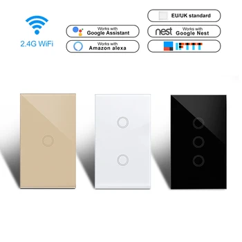 

Touch Switch Smart Light Switch Panel Wall interruptor 1/2/3 Gang wifi RF light switch US Standard Work with Alexa Google Home