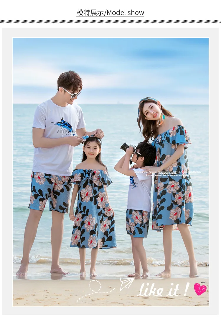 Holiday Family Matching Outfits Off Shoulder Mother and Daughter Dresses Mommy and Me Clothes Dad Son Clothing Sets Summer Look