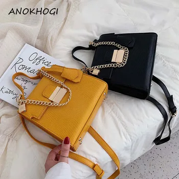 

New Fashion Metal Chain Solid Women Shoulder Bags 2 Size Leather Quality Korean Style Handbags Flap Crossbody Bag B447
