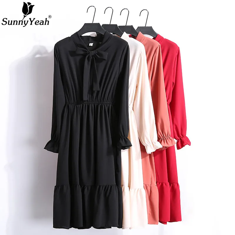 

Women Red Black Chiffon Dress Female Casual 2019 New Spring Summer Dress Long Sleeve Floral Print Ruffle Dresses Ladies Vestidos