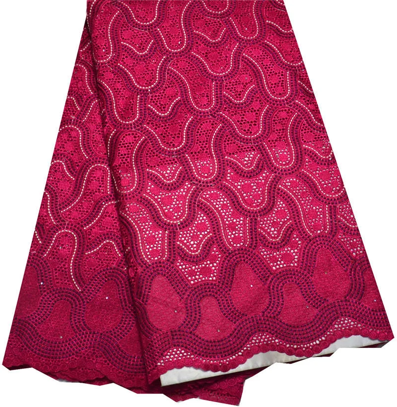 

Free shipping (5yards/pc) high quality fushia African dry cotton lace fabric with elegant design for party dress CLP41