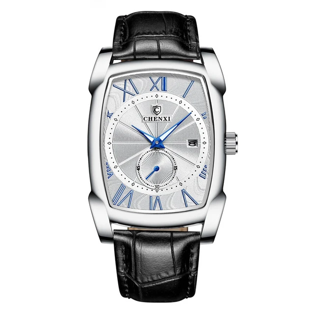 Calendar Waterproof Men Quartz Watch with Square Dial Plate Leather Belt | Наручные часы