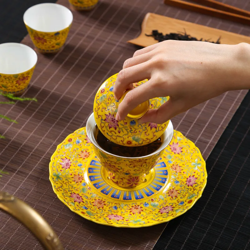 Чайный набор с эмалью чайные чашки Gaiwan традиционный керамический чайный