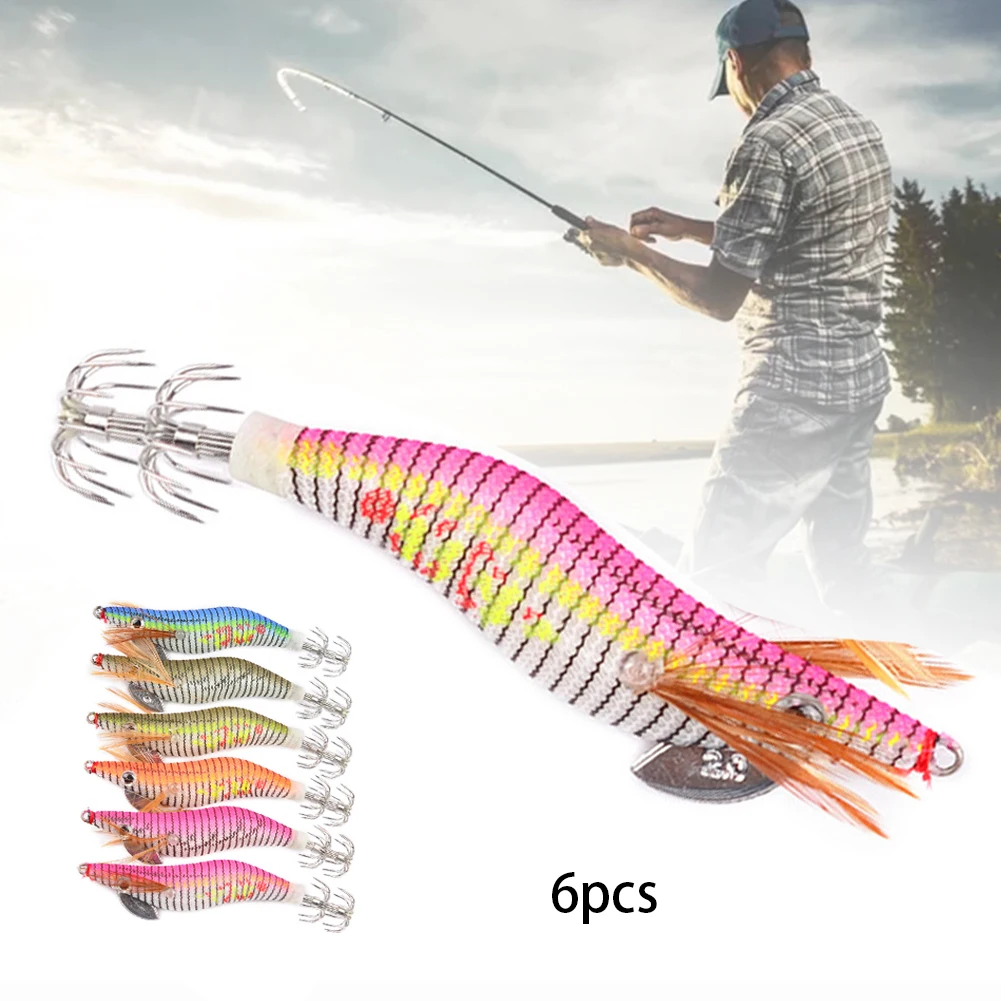

6pcs Glow in The Dark Shrimp Squid Jig Fishing Lure Prawn Tackle Hooks Bait Tackle 8cm For for Cuttlefish Octopus