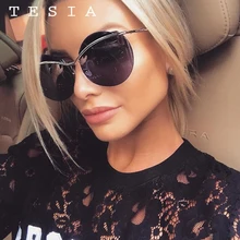 TESIA Круглые Солнцезащитные очки Для женщин Брендовая Дизайнерская обувь бровей бескаркасные солнцезащитные очки зеркальными стеклами Oculos De Sol Feminino T967