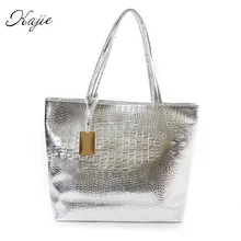 Kajie New Fashion Crocodile Women Shoulder Bags Silver Gold Black Handbag PU Leather Female Large Tote Bag Ladies Hand Bags Sac