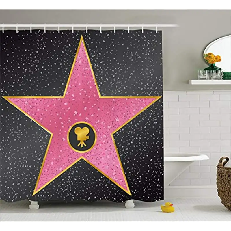 

Vixm Popstar Party Shower Curtain Hollywood Walk of Fame Symbol Celebrity Entertainment Culture Fabric Bath Curtains