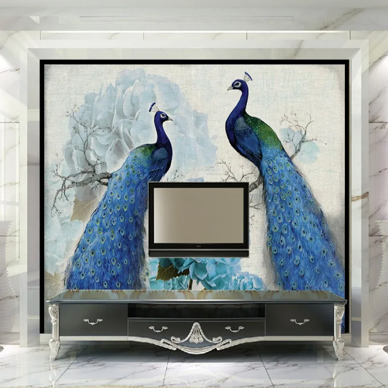 Обои 3d синий павлин ретро Цветочная картина маслом богатый фон Настенные обои для гостиной спальни обои для зала Фреска
