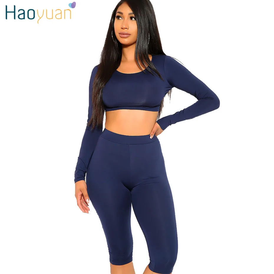 HAOYUAN комплект из двух предметов спортивный костюм женская одежда укороченный топ